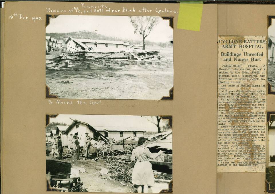 Edna's military service got off to a rough start, as a cyclone wrecked her unit's field hospital in Tamworth and trapped her under rubble, as reported at the time by the Northern Daily Leader. Picture supplied by Brian Sherwood