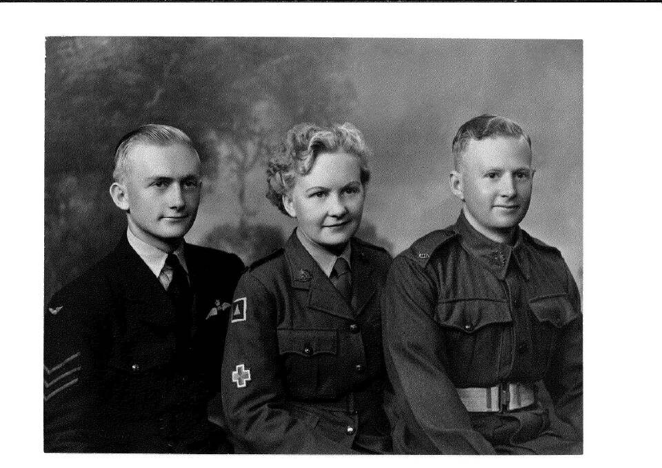James Gann, Edna Gann (later Edna Sherwood), and Norman Gann shortly after enlisting in 1943. Picture supplied by Brian Sherwood