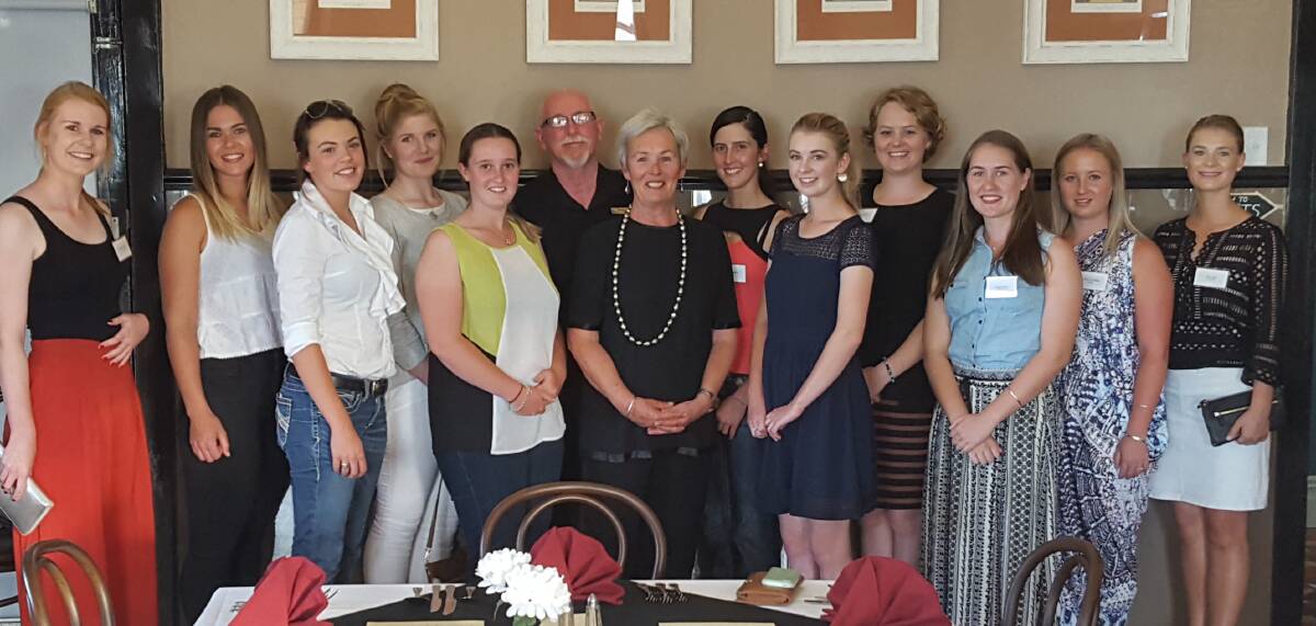 Tanisha Daniel ( Miss Walcha) third from left with some of the other showgirls and competition sponsors in Glenn Innes last month.