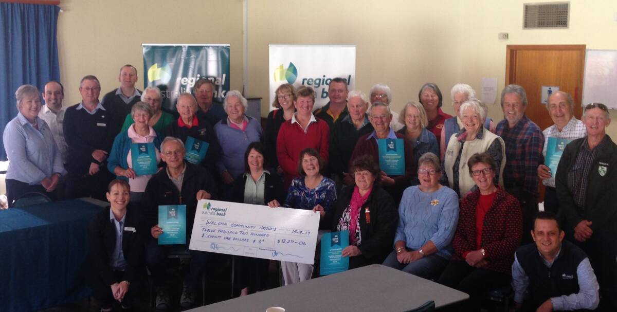 Representatives of the Walcha community group recipients of the Regional Australia Bank's Community Partnership donation for 2017, with local branch staff on Tuesday.