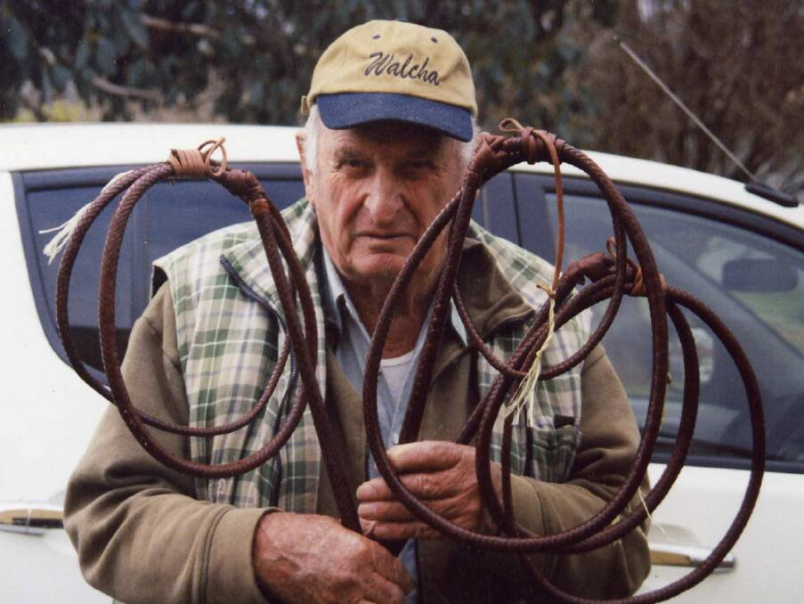 In demand: In later years Tom honed his whip braiding skills making bespoke items for clients world-wide including world champion whip cracker, Fiona Wilks.