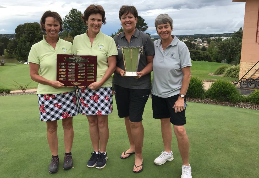 Winners of the NEDGA Foursomes Tournament at Armidale Golf Course were Division 2 competitors, Polly Locke and Penny King (Walcha) with Division 1 competitors, Vanessa Ward and Kay Nash (Armidale).