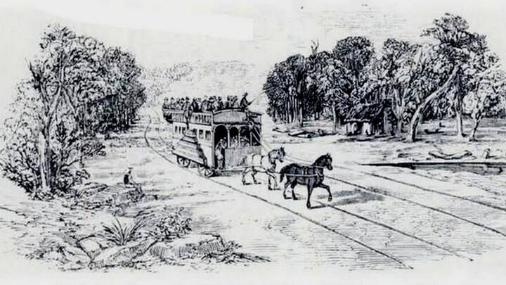 Original idea for Armidale: An artist’s impression of a horse drawn railway running on wooden rails.