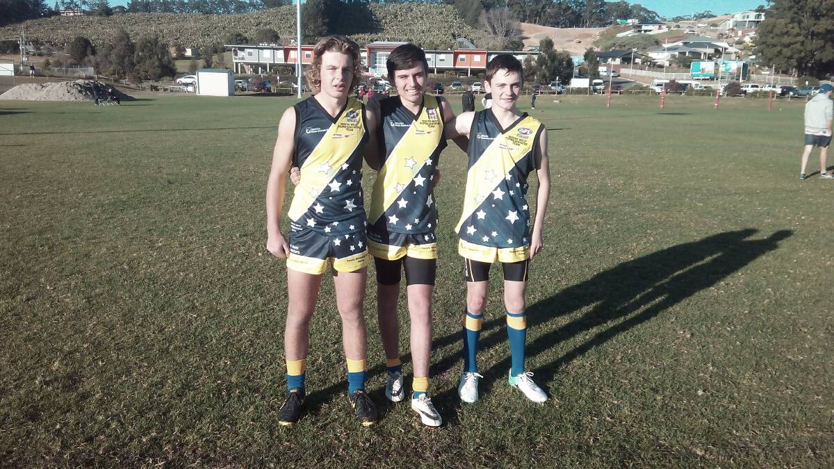 REACHING NEW HEIGHTS: Walcha Australian Rules Football trio Morgan Dunn, Brayden Bloomfield, Nicholas Buckland played for North West at the northern junior carnival in Coffs Harbour last week. 