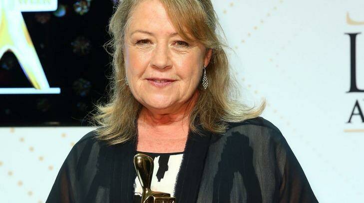 Noni Hazlehurst poses with the Logie Award after being inducted into the Logie Hall of Fame. Photo: Scott Barbour