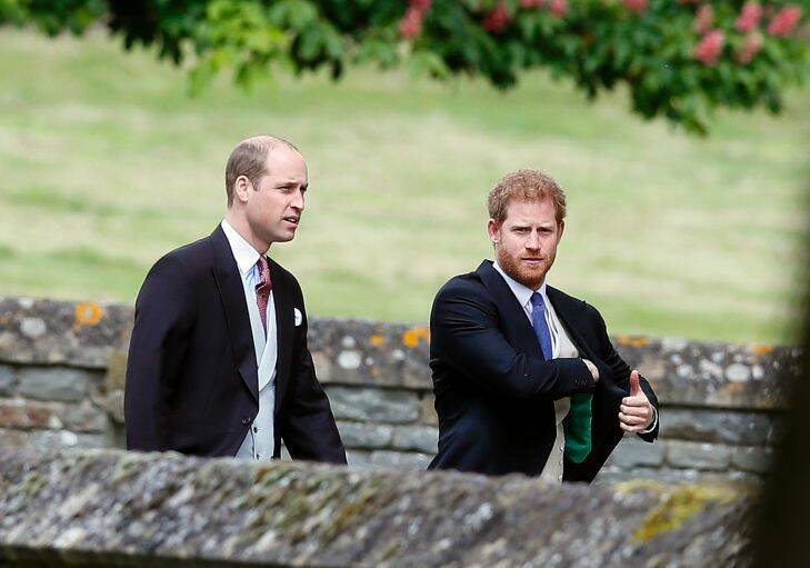 Britain's Prince William, left, and his brother Prince Harry arrive for the wedding of Pippa Middleton and James Matthews at St Mark's Church in Englefield Saturday, May 20, 2017. Middleton, the sister of Kate, Duchess of Cambridge is to marry hedge fund manager James Matthews in a ceremony Saturday where her niece and nephew Prince George and Princess Charlotte are in the wedding party, along with sister Kate and princes Harry and William. (AP Photo/Kirsty Wigglesworth) Photo: AP