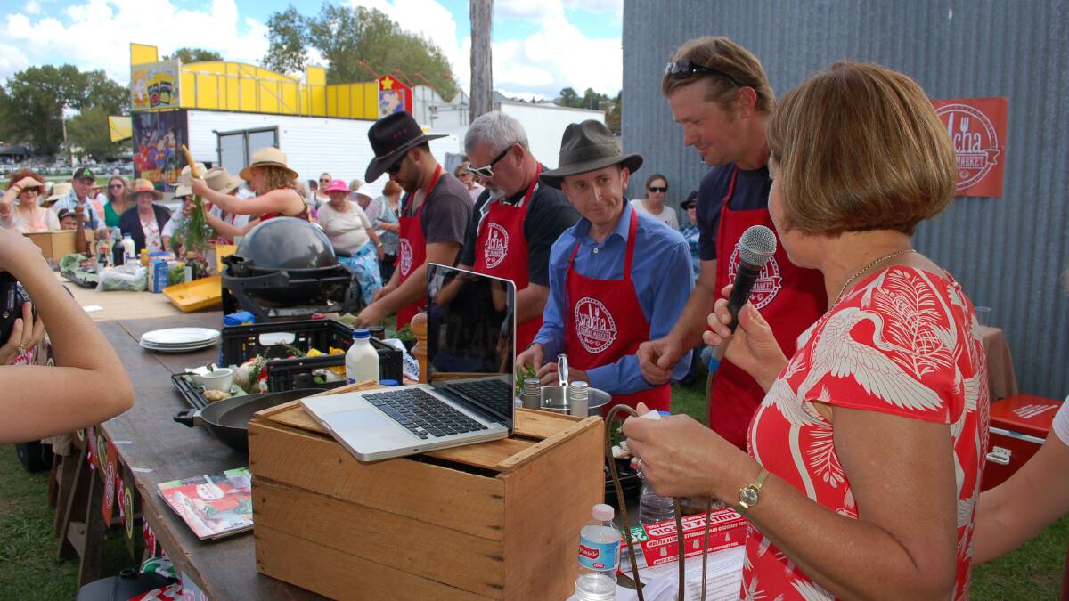 The boys beat the girls in the first Great Walcha Cook-off with Ben Mingay, AJ Cross, David Burge, Angus Kirton and compare Cathy Lisle.