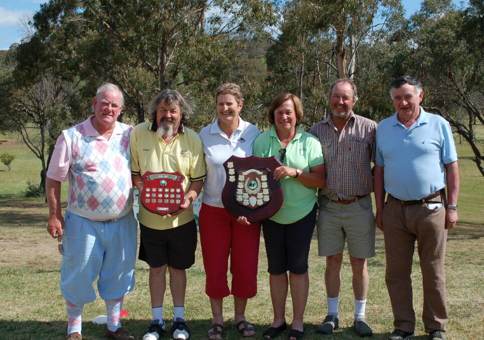Scratch winners Tim Beaumont and Vic Coulter with former Walcha resident Linda Ison and Jill Burnell (ladies division) with nett winners Bill Fletcher and Tim Fenwicke.