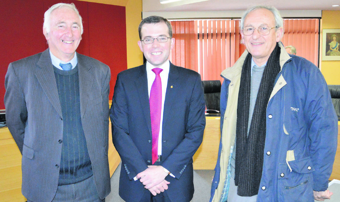 Walcha Council’s Bill Heazlett and Steven McCoy with Adam Marshall at the meeting last week.
