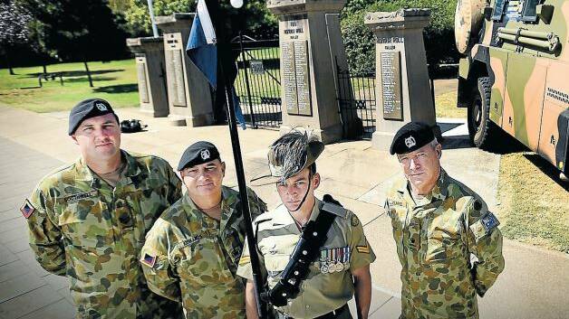 Unit recruiting officer Warrant Officer Class 2 Roger Edwards, Staff Sergeant Major Sergeant Mick Southwell, Corporal David Richardson and regimental historian Major Wayne Clarke are ready to pay their respects on Anzac Day. Photo: Gareth Gardner 070116GGC03