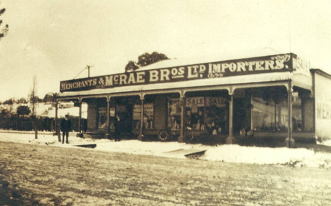McRae’s Fitzroy Street store after a snowfall in July 1921. The site is now home to Carlo’s IGA Supermarket but was originally home to Mrs West’s millinery and dressmaking enterprise and then Murphy’s general store.