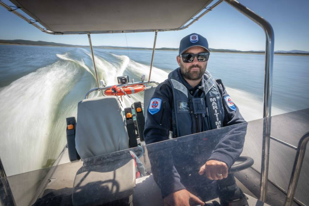 NSW Maritime boating safety officer Josh Eldridge travels up to 1000 kilometres per week to patrol popular lakes and dams, such as Lake Keepit. Picture by Peter Hardin