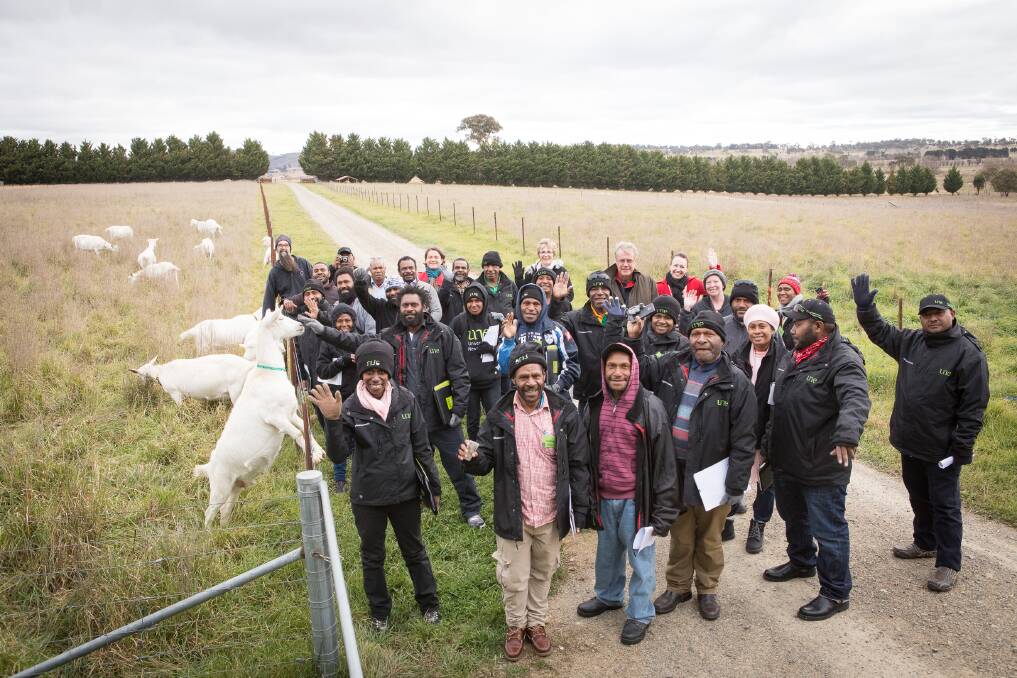 PNG course participants visit Sunnhill Dairy Goats, Uralla, and share a joke with co-owner Corinne Annetts