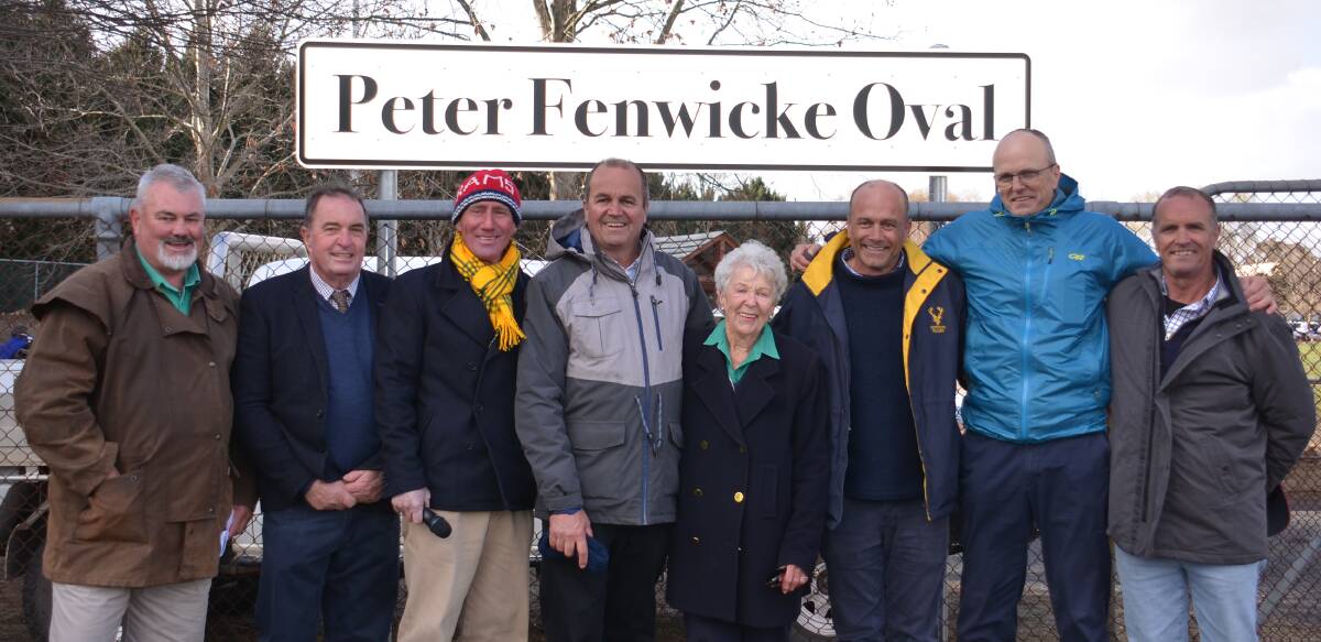 SPORTING LEGACY: Peter Fenwicke's sister Col King on Saturday with her nephews Murray, David, Jim and Geoffrey Fenwicke, AJ Cross, Eric Noakes and Andrew Crawford.