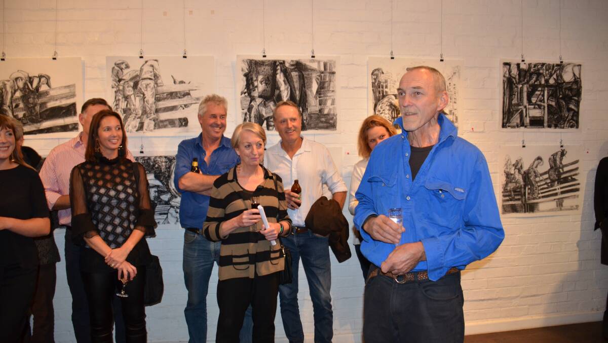 YOUTHFUL PONDERINGS: Well established Walcha artist and TAFE teacher Ross Laurie opening the exhibition earlier this month