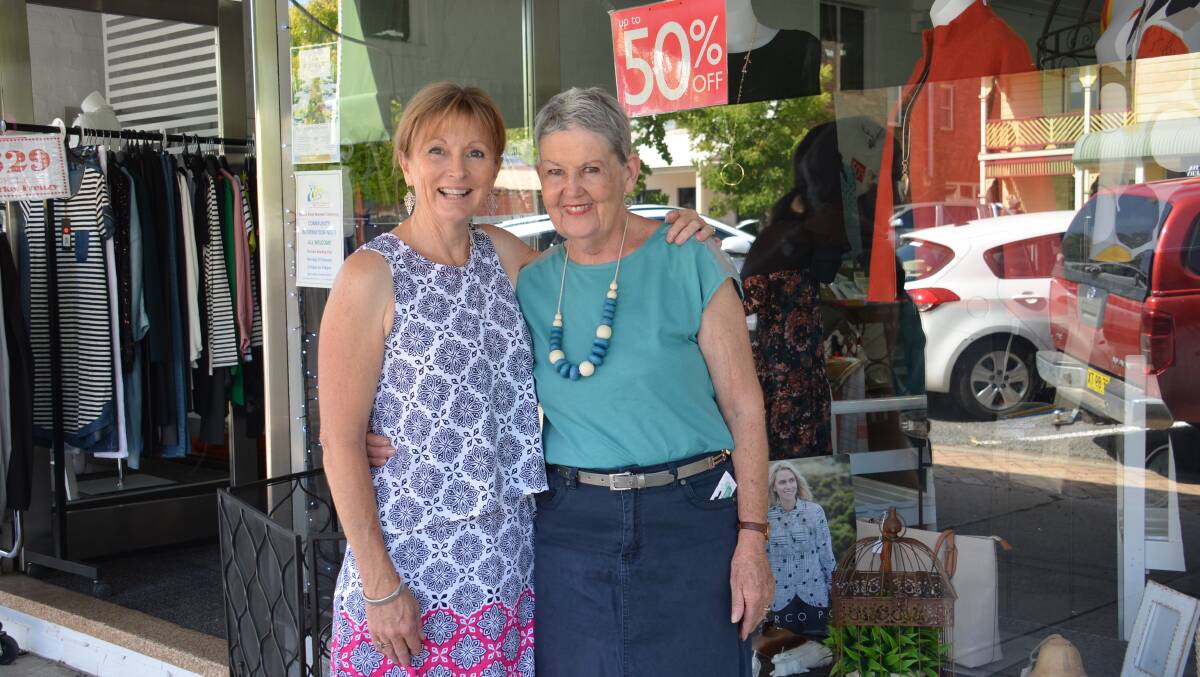 TEAL LADIES: For Ovarian Cancer Awareness Day Bev Betts will have a street stall from 10am next Wednesday, February 27.  Mrs Betts is pictured with Janelle Archdale - one of the local shop owners who will dress their window in the official Ovarian Cancer Australia awareness day colour teal 