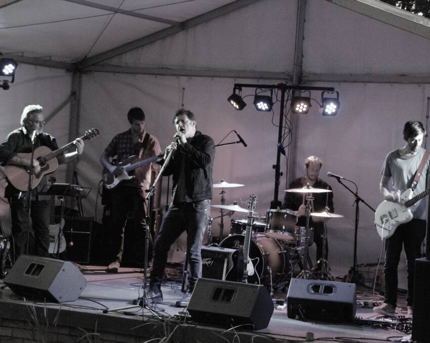 Walchan cow punk: Foundlings' Hugh Cook with Steve Tafra, Tom Walsh, Adrian Walsh and Declan Humphreys playing at the Black Gully music festival.