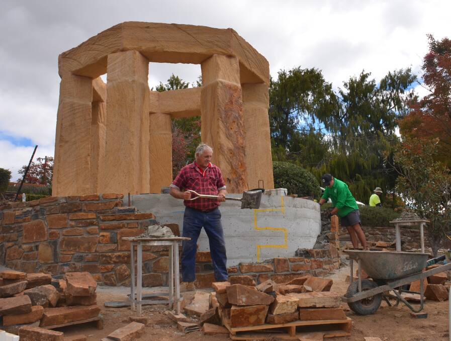 Stone masons busy working on the memorial this week