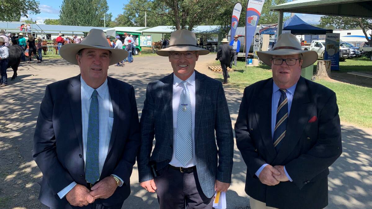 Walcha Council Mayor, Clr Eric Noakes, Show Society President, Martin Oppenheimer and Royal Agricultural Society of NSW Treasurer, Grahame Sharpe
