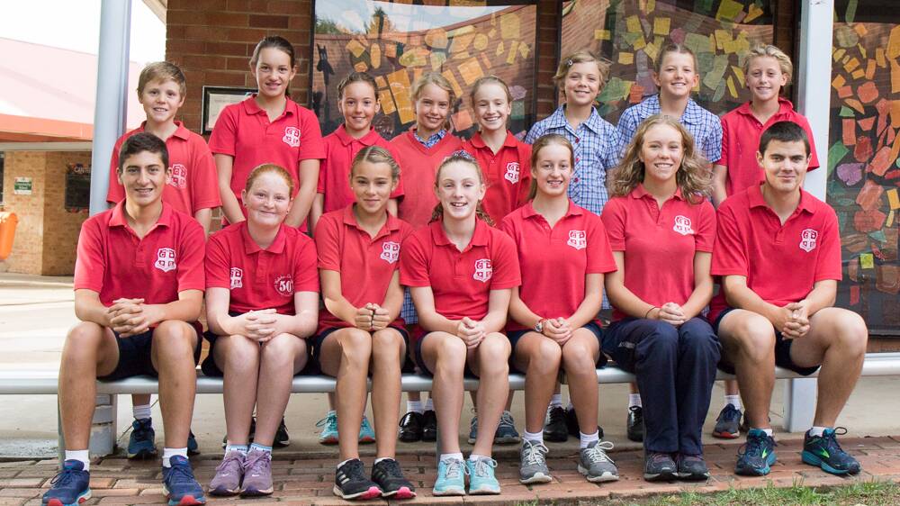 The entire Walcha Central School swim team with Thomas Micallef seated far left, Isabella Hayton seated centre, Murdoc Chawner seated far right and Abbey Mackaway seated second from right. Photo: Tasha Chawner