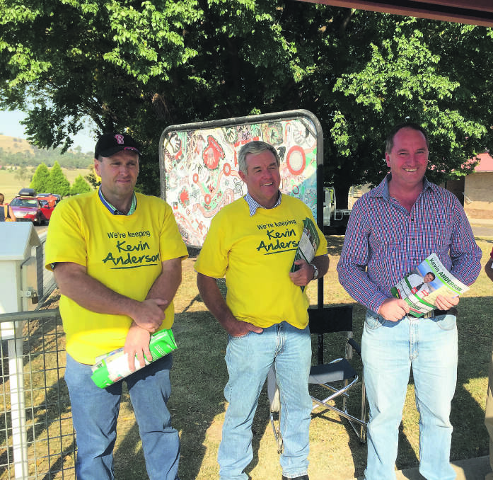 National Party supporters with Barnaby Joyce outside Walcha Central School in 2015