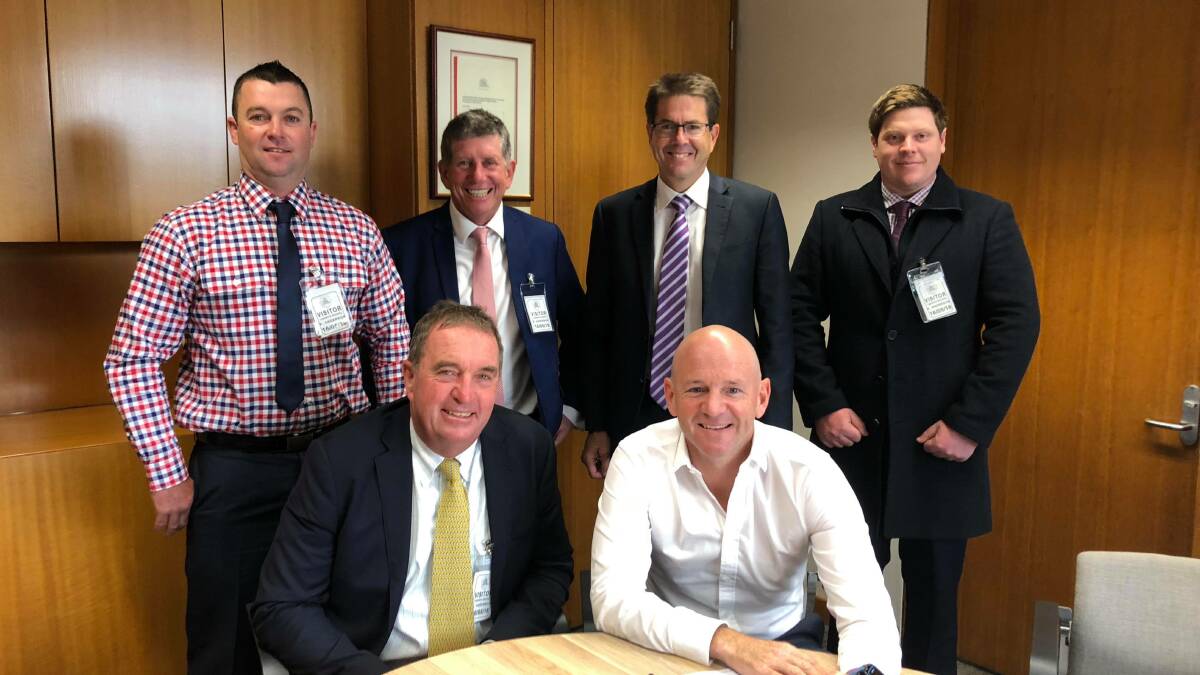 FINDING FUNDING: Eric Noakes, Clint Lyon,  Jack O'Hara and  Dylan Reeves with MP Kevin Anderson and Minister for Regional Water Niall Blair in Sydney last week.