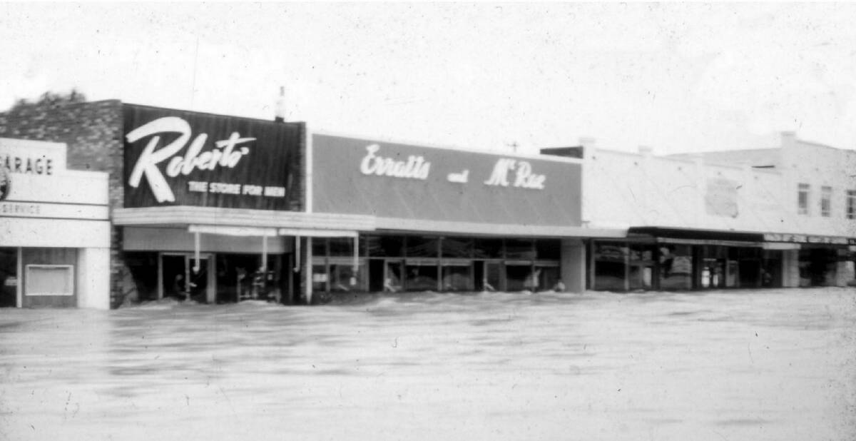 Derby Street under water. The record flood of Friday, January 12 in 1962 was probably the biggest story to run in the Walcha News during Blue's time at the helm. 
