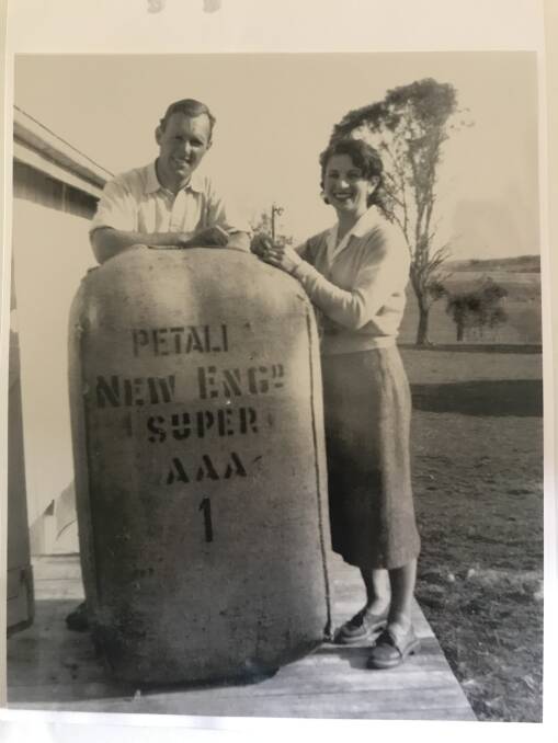 Herbert Oppenheimer and Jillian with one of the first bales of wool produced at Petali 