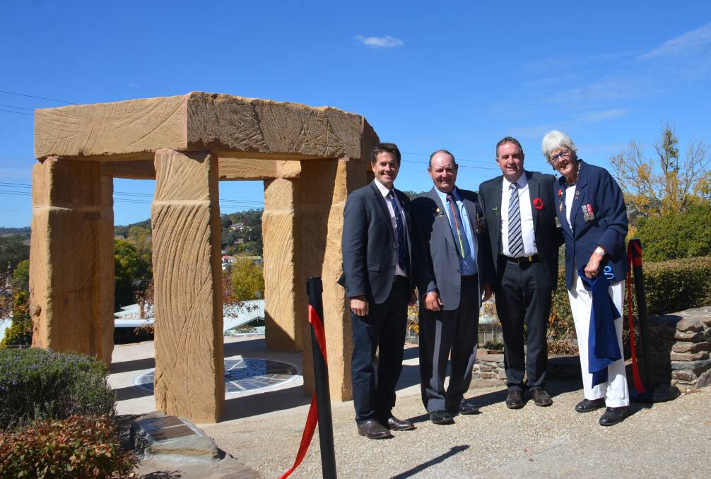 Walcha mayor Eric Noakes with MP Kevin Anderson, Walcha RSL president Roy Westfold and vice president Liz Gill at the dedication of the new memorial.