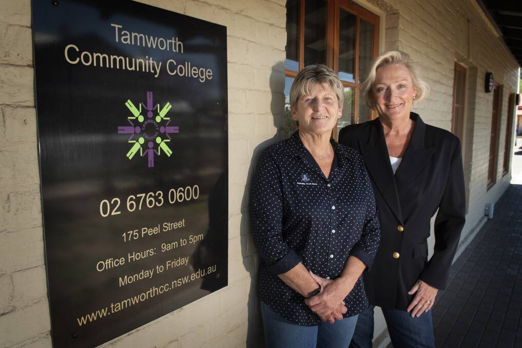 SPEAKING FROM EXPERIENCE: Cheryl Wilson and Tamworth Community College executive officer Michelle Simpson. Mrs Wilson is a trainer at the college and will run a career course for farmers in Walcha next week. Photo: Peter Hardin 061119PHB006