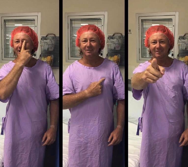 LOVE: Troy Tonges was texting photos to his wife from the operating room while he waited to give her his kidney. Photo: Supplied