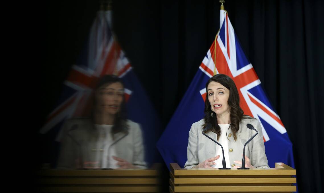 New Zealand Prime Minister Jacinda Ardern announces the country will retain its lockdown restrictions after a resurgence in COVID-19 cases. Picture: Getty Images 