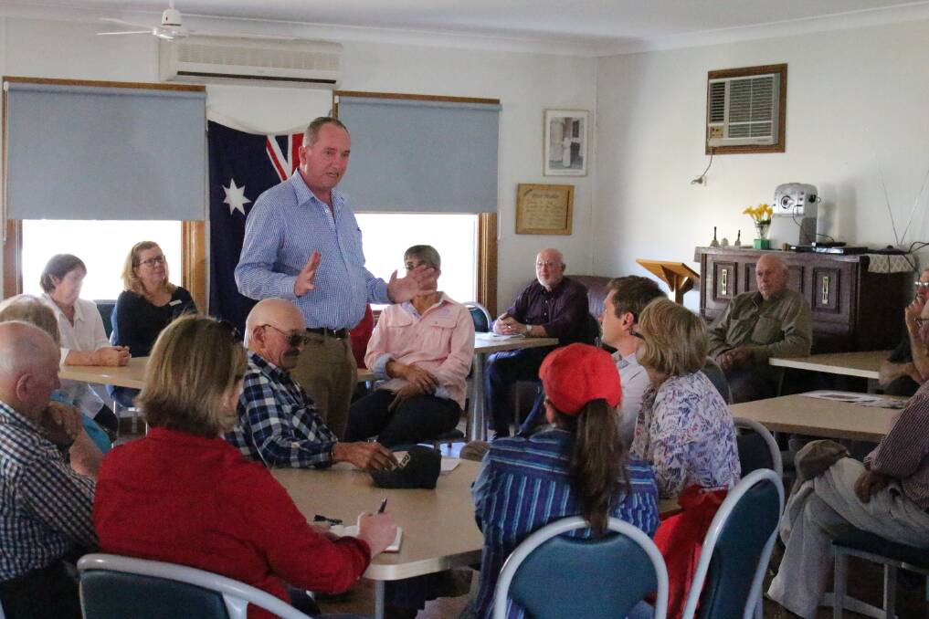 Barnaby Joyce speaking at a community drought meeting in Merriwa.
