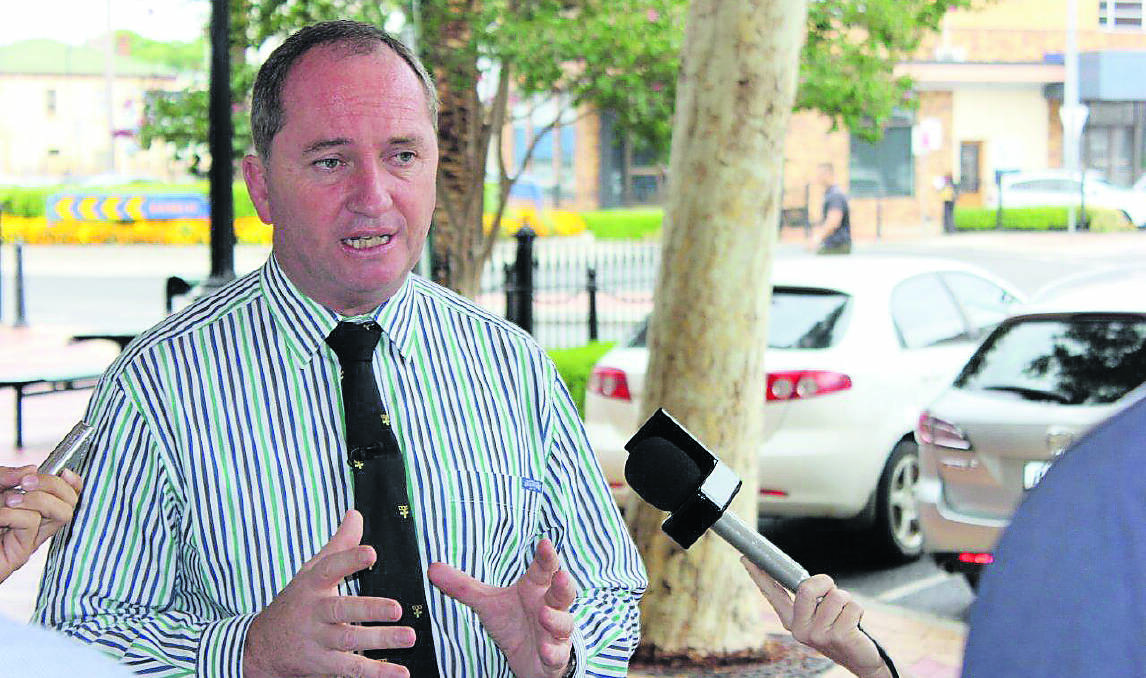 Member for New England Barnaby Joyce discusses dam projects for the region in Tamworth on Monday.