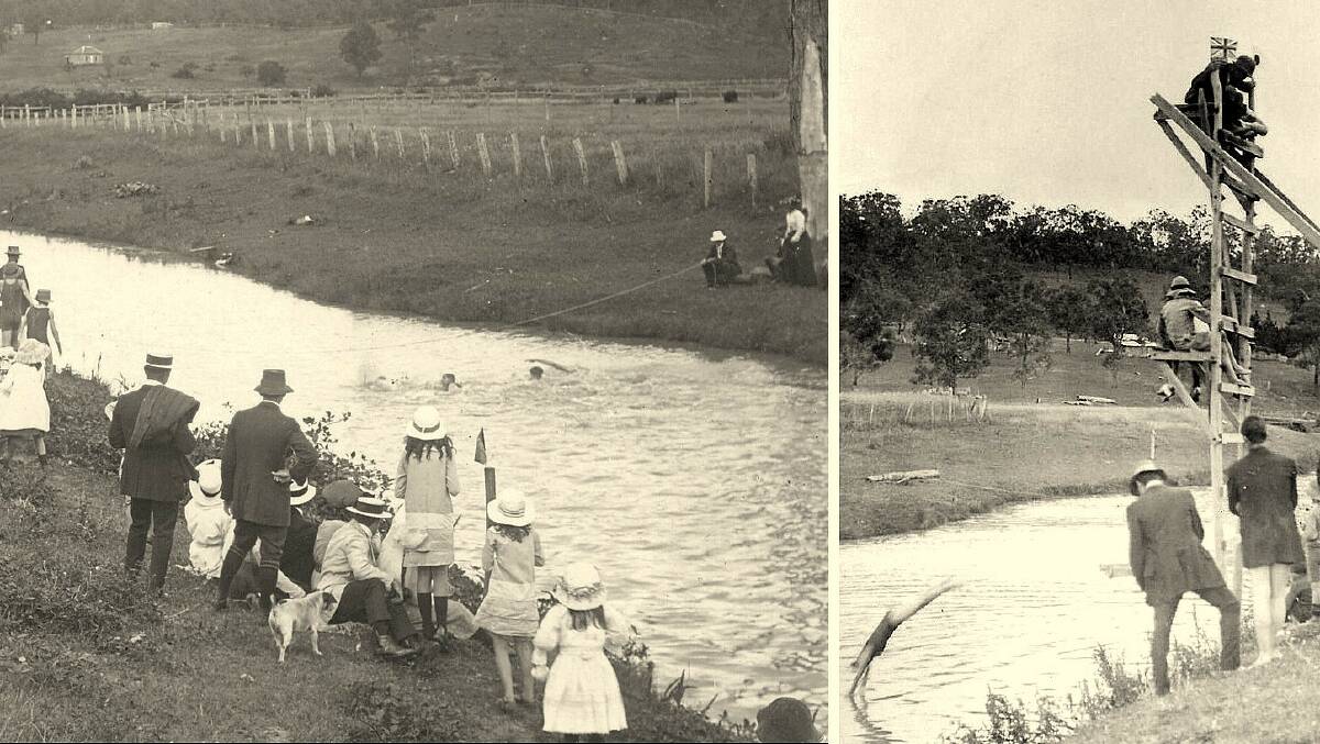 Water sport: Spectators watch competitive swimming and diving in the Apsley River in the early 1900s.