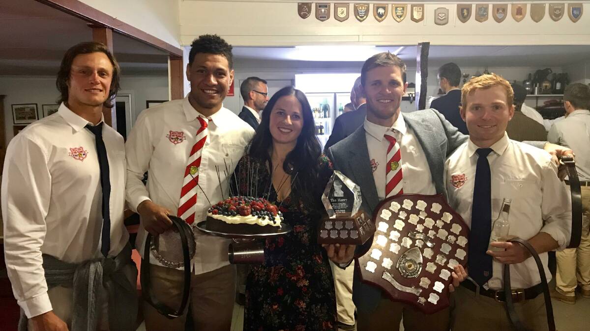 Grinners: Rams trophy winners Charlie Keen, Sione Kamoto, Anna Young, Simon Newton, Dom Bower.