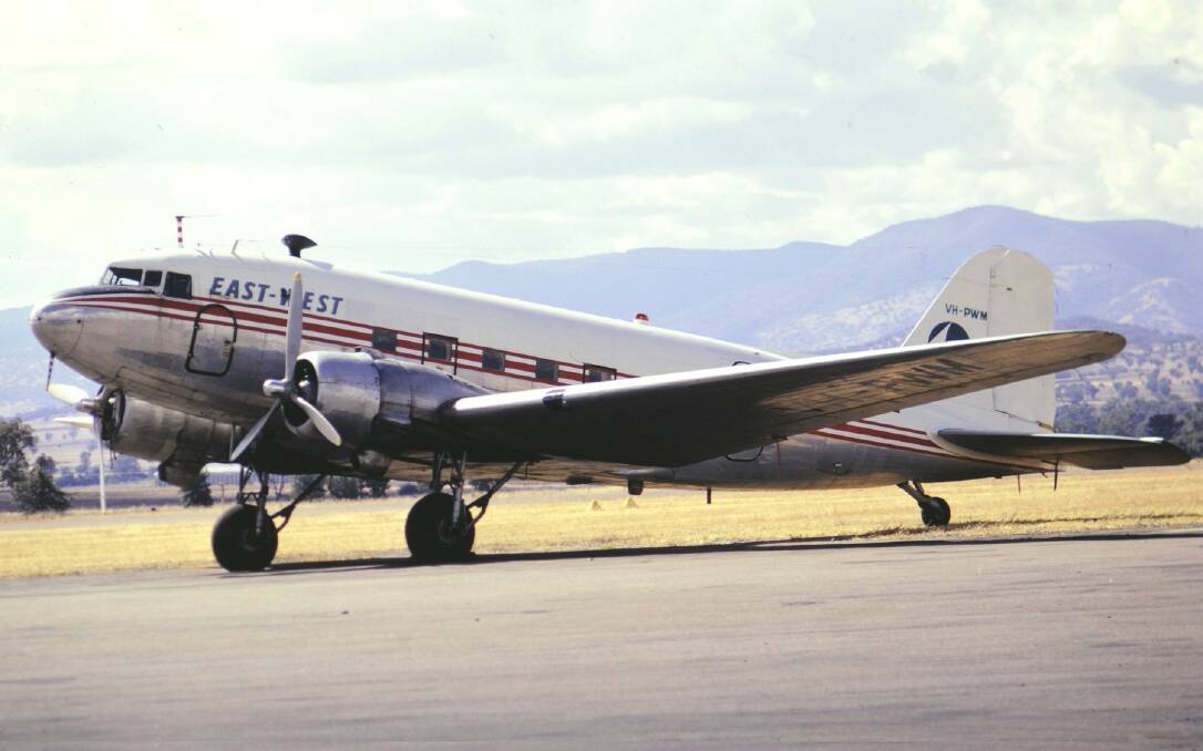 East-West Airlines DC3, VH-PWM in the late 1960s. Photo courtesy James Levingston.
