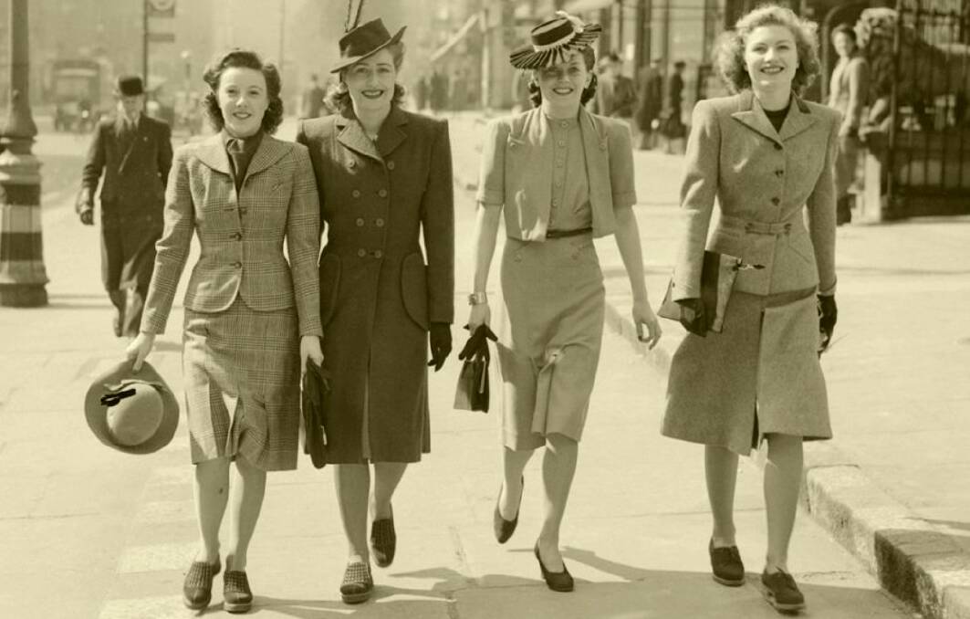 Designs of the times: Some popular dress styles for young women in the early years of World War II.
