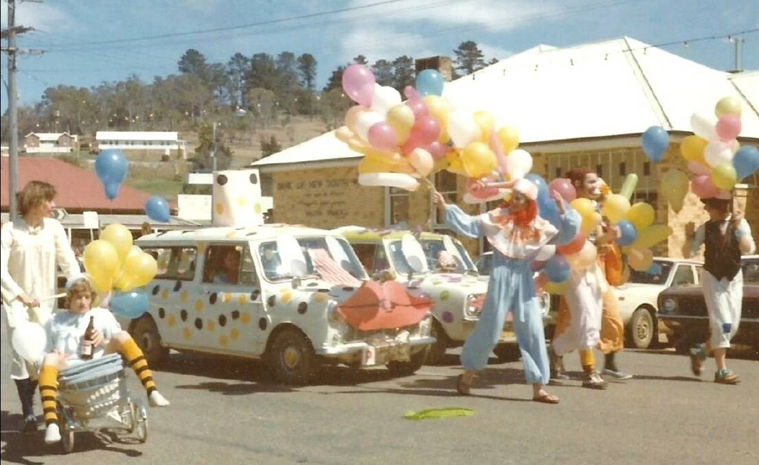 All the fun of the fair: Part of the big fund-raising street procession for the Walcha Squash Courts – photo courtesy of Barbara McHattan.